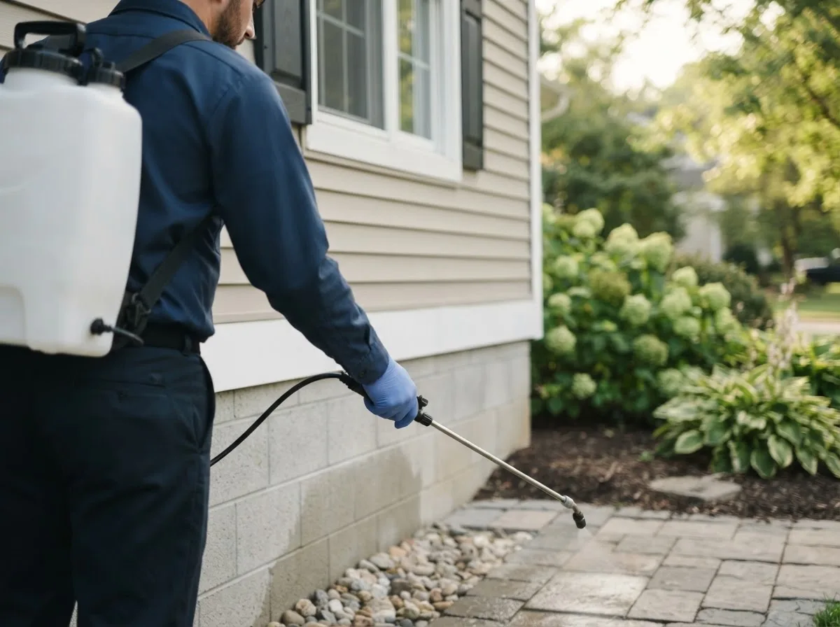Pest control technician inspecting a home in Littleton, NH